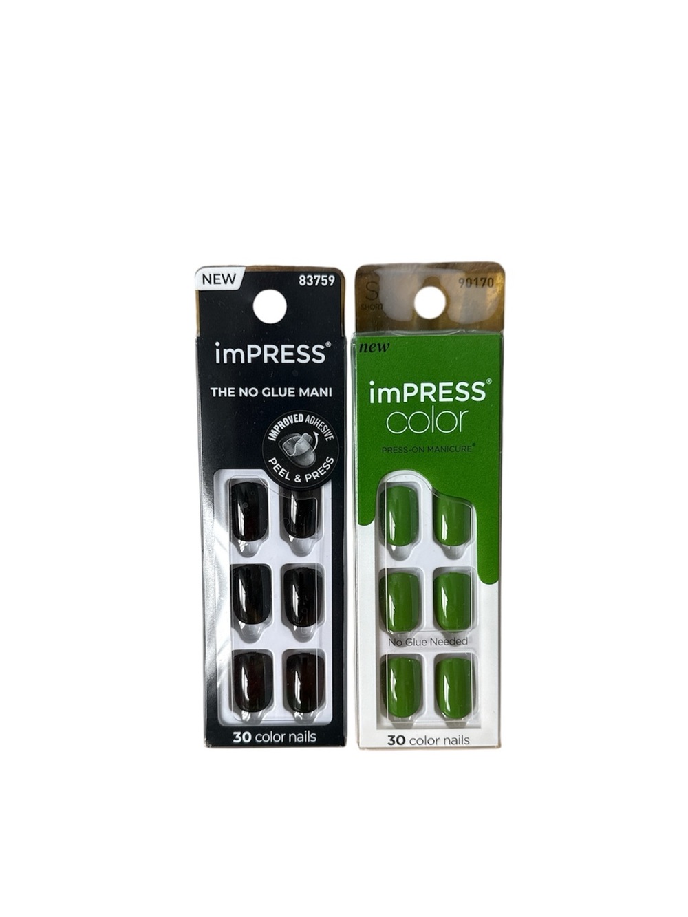 Kiss Impress Short Square/Squoval Black Green No Glue Press On Nails